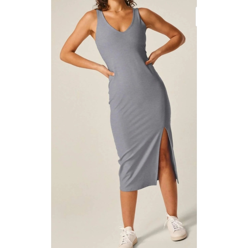 Beyond Yoga Spacedye Inspire Midi Dress Gray Slit Small